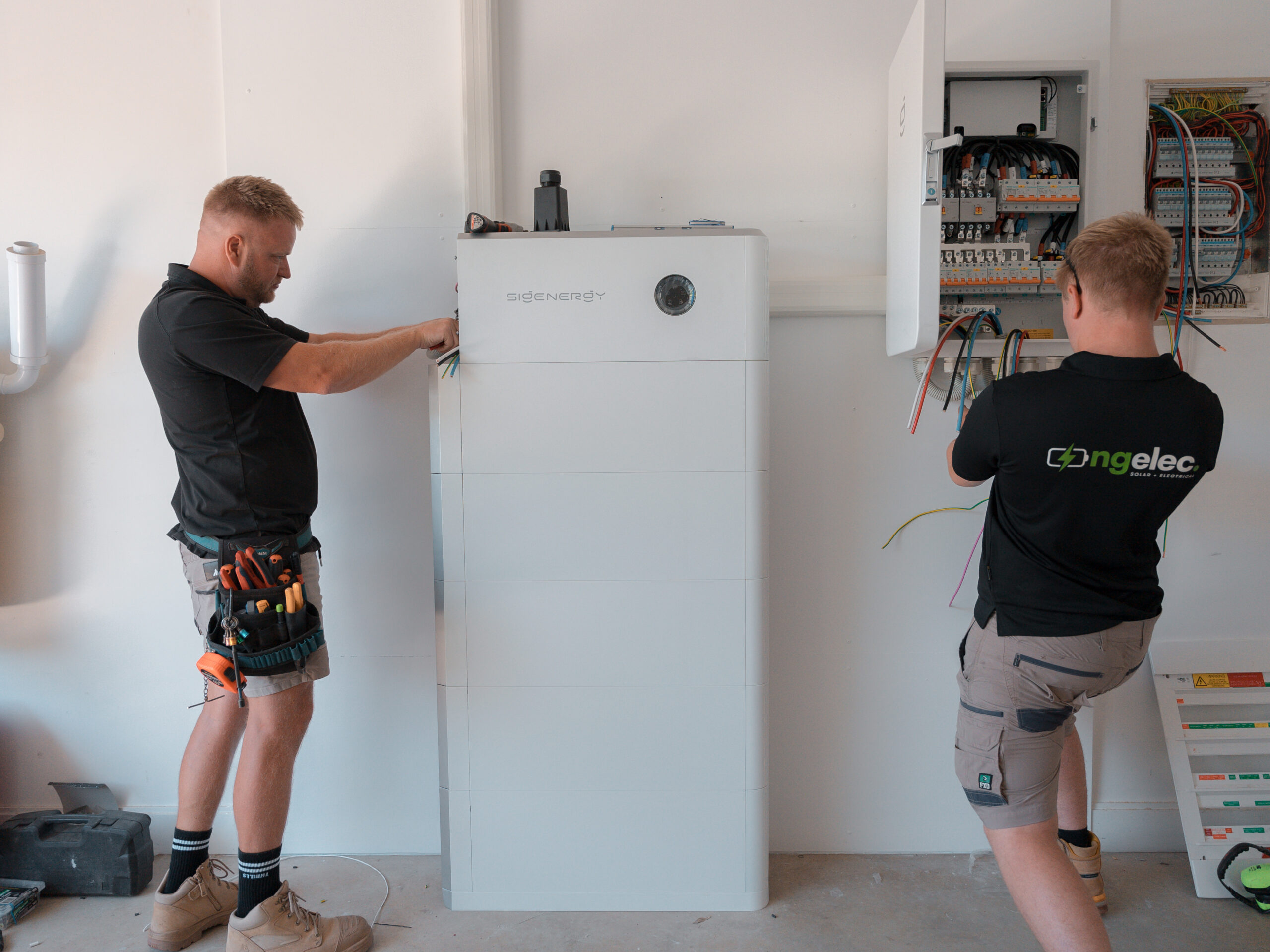 NG Elec team completing a Sigenergy home battery installation in Adelaide